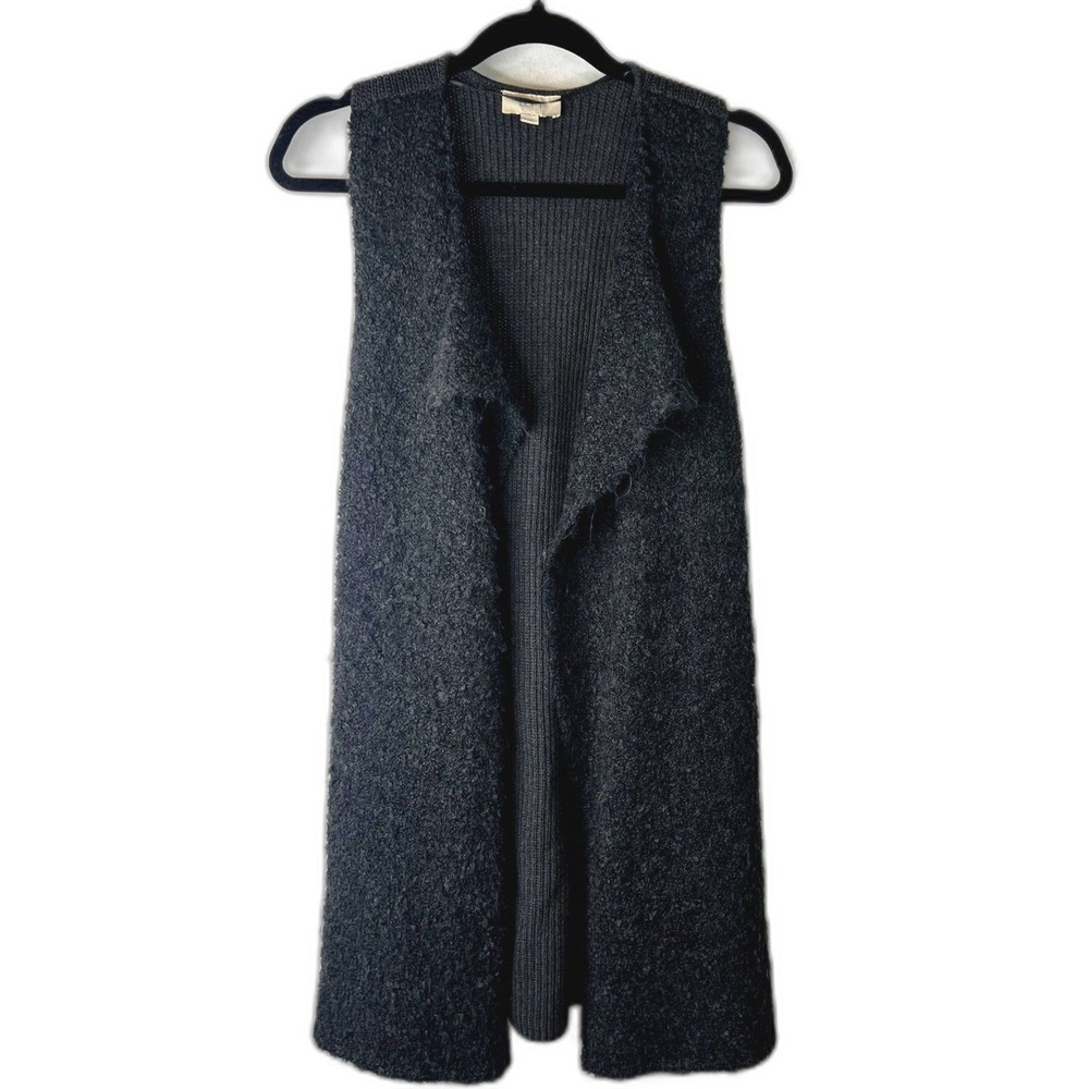 Loft Outlet Vest Charcoal Gray Open Front Boucle Knit Ribbed Back Layering Small